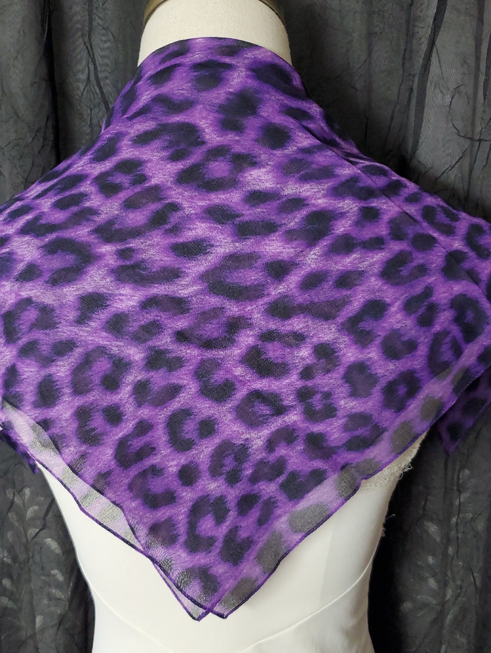 Chiffon Scarf SYMPHONY SHEER PURPLE LEOPARD Neck Purse Hair VTG Italy SQUARE 20"